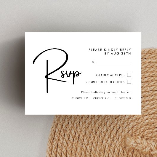 Elegante en moderne zwart-wit bruiloft RSVP kaartje