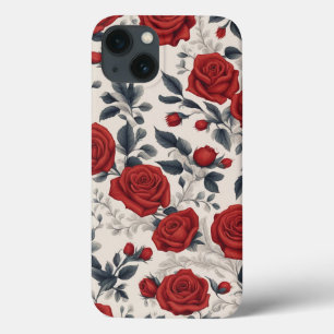 Elegante en mooie rode roos bloemmotief kunst iPhone 13 hoesje