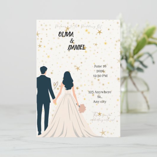 Elegante en romantische trouwuitnodigingskaart kaart (Staand voorkant)