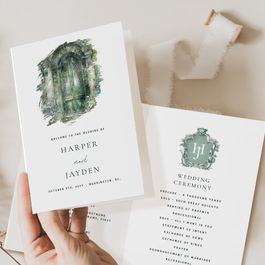 Elegante en tijdloze Green Hues Wedding Program