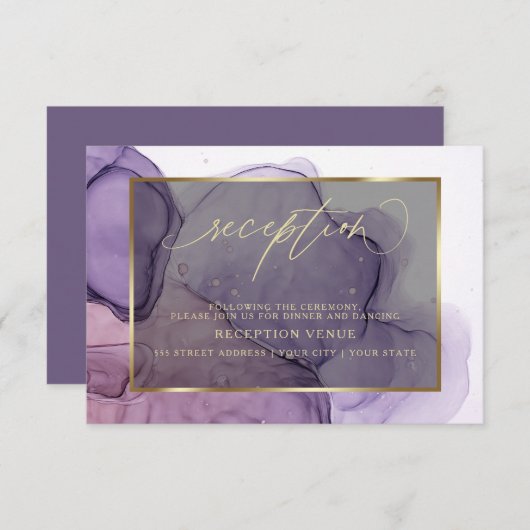 Elégante Encre Rose Plum Réception Invitation (Devant / Derrière)