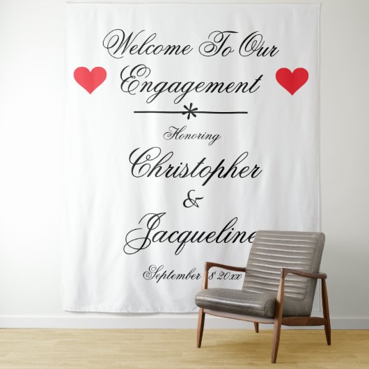 Elegante Engagement Party Custom Name Chic Achterg Wandkleed (In situ)
