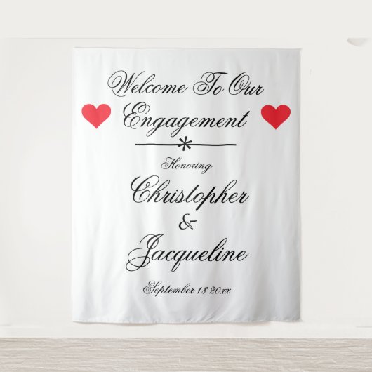 Elegante Engagement Party Custom Name Chic Achterg Wandkleed (Voorkant)