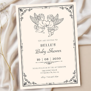 Elegante engelachtige vintage baby shower kaart