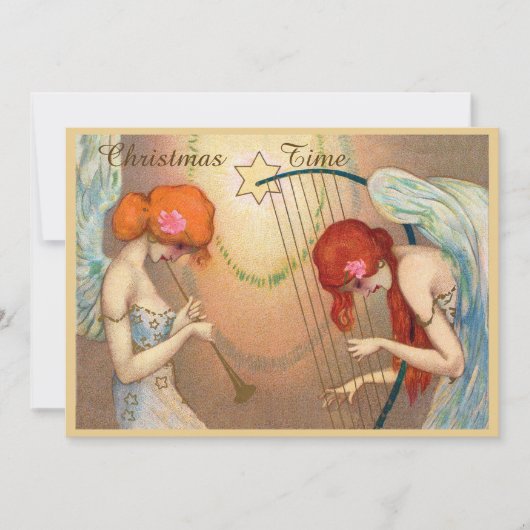 Elegante Engelen & Muziek Kersttijd Kaart (Voorkant)