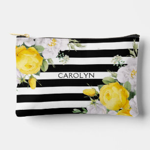 Elegante Engelse Gele Rozen Zwart Wit Strepen Etui