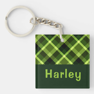 Elegante erwtengroene Plaid Monogram Vierkante Sle Sleutelhanger