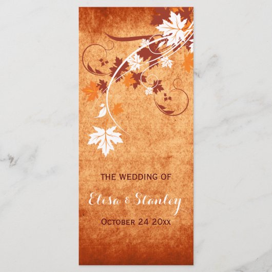 Elegante esdoorn laat sinaasappel vallen trouwprog programma (Voorkant)