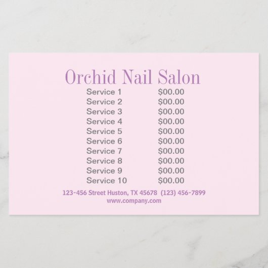 Elegante Esthetician SPA Nagelsalon Prijzenlijsten Flyer (Achterkant)