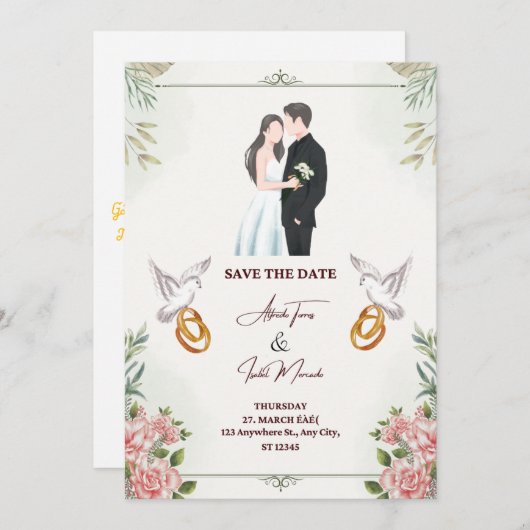 Elégante et belle faire-part de mariage (Devant / Derrière)