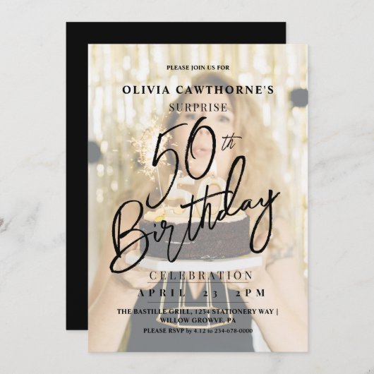 Elégante et moderne 50ème photo Invitation Anniver (Devant / Derrière)