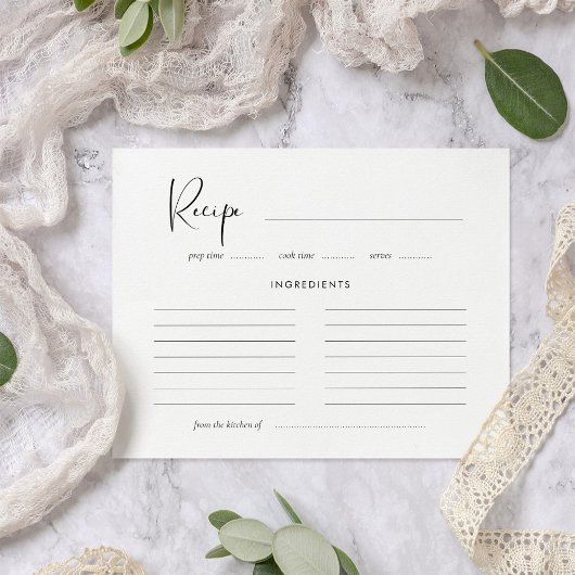 Elégante et moderne carte de recettes noir et blan