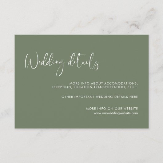 Elégante et moderne sauge foncée carte de détails  (Devant)