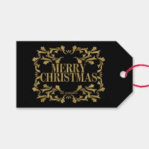 Élégante étiquette cadeau de Noël joyeux en or orn