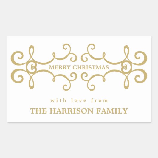 Élégante étiquette cadeau de Noël Joyeux / Or blan (Devant)