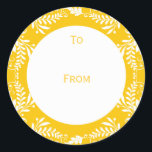 Élégante étiquette cadeau personnalisé Jaune<br><div class="desc">Un design feuille élégant autour de la bordure de vos étiquettes-cadeaux personnalisées les rendent à la mode et uniques..Les étiquettes-cadeaux personnalisées avec des tourbillons et un design feuille reflèteront votre choix unique.Personnalisez avec vos détails et faites de votre fête des faveurs spéciales.Vous pouvez les utiliser comme scellés d'enveloppe et étiquettes...</div>