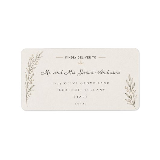 Élégante Étiquette d'Adresse de Mariage avec Branc (Devant)