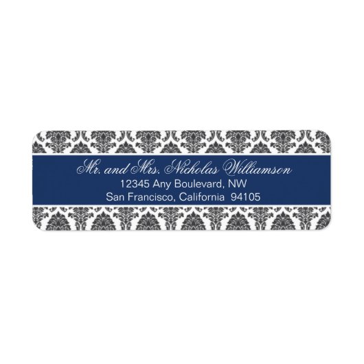 Élégante étiquette d'adresse de retour Damask (mar (Devant)