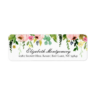 Élégante étiquette d'adresse de retour des fleurs 