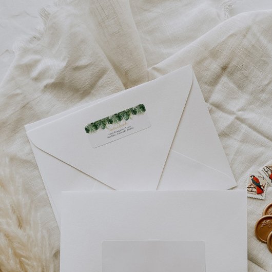 Élégante étiquette d'adresse de retour Monstera