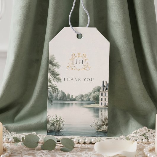 Élégante étiquette de cadeau de mariage à monogram