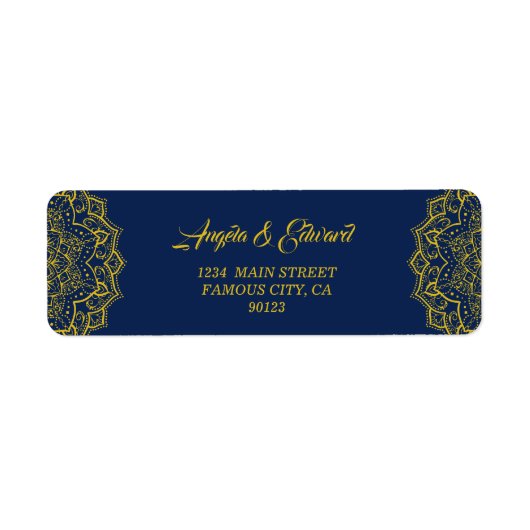 Élégante étiquette de retour Mandala bleu et or (Devant)