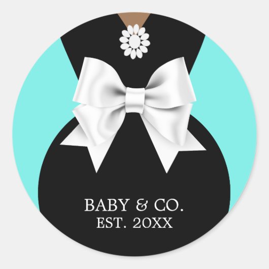 Elegante Etnische Aqua Baby & Co Tiffany Babyfeest Ronde Sticker (Voorkant)