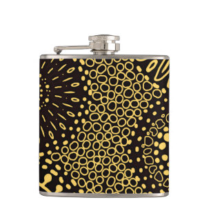 Elegante Etnische Bloem Zwarte Goud Drank Heupfles
