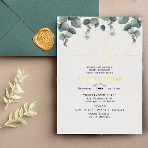 Elegante Eucalyptus Baby Shower Folie Uitnodiging