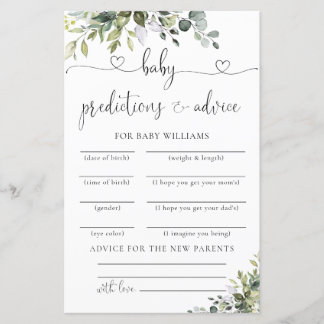 Elegante Eucalyptus Baby Shower Voorspellingenkaar