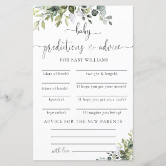 Elegante Eucalyptus Baby Shower Voorspellingenkaar