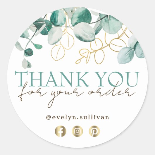 Elegante eucalyptus bedanksticker ronde sticker (Voorkant)