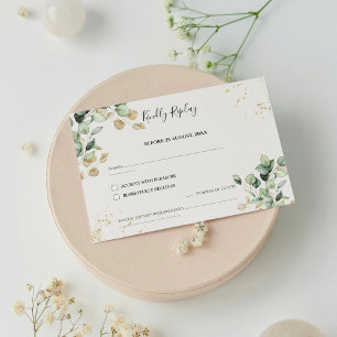 Elegante Eucalyptus bladeren & gouden accenten bru RSVP Kaartje