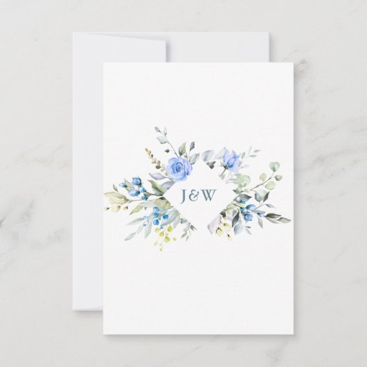 Elegante Eucalyptus Blauwe Rozen Bruiloft Bloemen RSVP Kaartje (Achterkant)