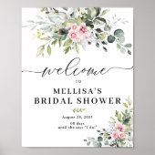 Elegante Eucalyptus Blush Bruiloftsshower Poster (Voorkant)