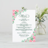 Elegante Eucalyptus Blush Rozen Bruiloft Menu (Staand voorkant)