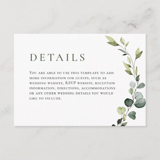 Elegante Eucalyptus Boheemse bruiloft Informatiekaartje (Voorkant)