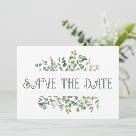 Elegante Eucalyptus Boho Groene Huwelijk Save The Date (Staand voorkant)