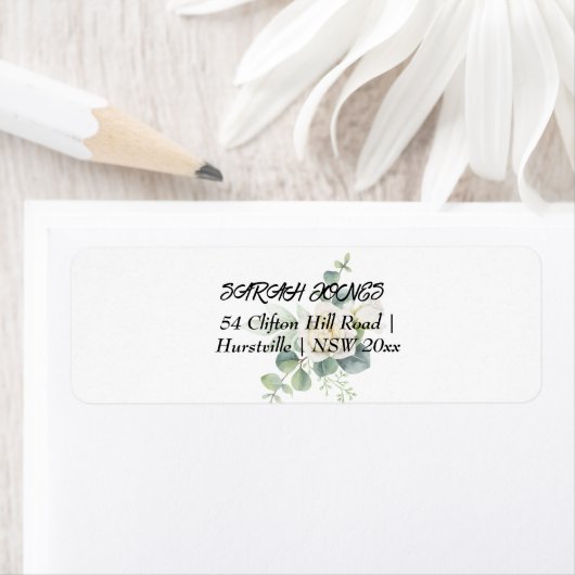 Elegante eucalyptus botanische retour adreslabel etiket (Insitu)