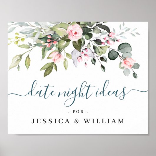 Elegante Eucalyptus Bruidsfeest Date Night Idee Poster (Voorkant)
