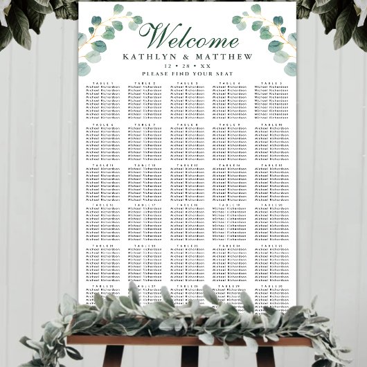 Elegante Eucalyptus Bruiloft 30 Tafel Zitplaatsen Poster