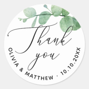 Elegante Eucalyptus bruiloft Dank u   groen Ronde Sticker