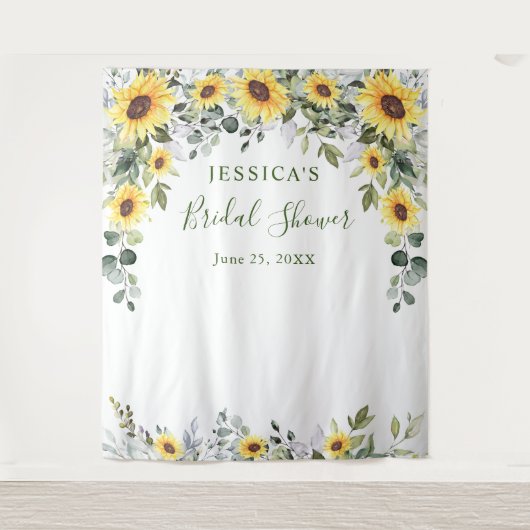 Elegante Eucalyptus Bruiloft Feest Fotobackdrop Wandkleed (Voorkant)