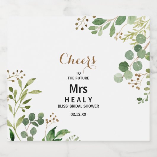 Elegante Eucalyptus Bruiloftsshower Bruisende Wijn Sparkling Wijnetiket (Enkel label)