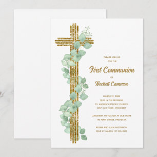Elegante Eucalyptus en Eerste Communie Kaart