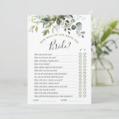 Elégante Eucalyptus Floral Fête des mariées Carte  (Debout devant)