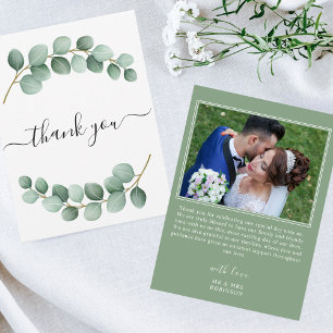 Elegante Eucalyptus foto bruiloft bedankje Bedankkaart