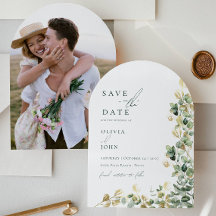Elegante Eucalyptus Foto Bruiloft Save the Date