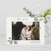 Elegante Eucalyptus foto Save The Date (Staand voorkant)