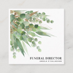 Elegante Eucalyptus gebladerte & gouden glitter Vierkante Visitekaartje